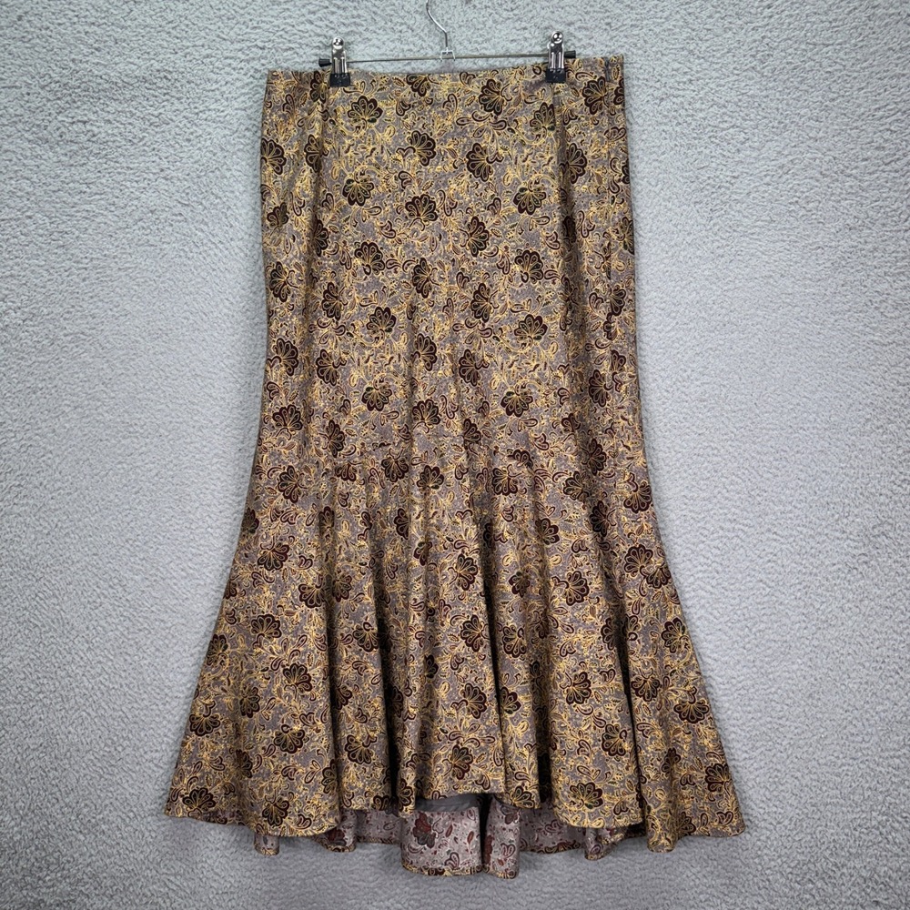 Sundance Skirt Womens 12 Grey Gold Wool Maxi Floral Paisley A-Line Cottagecore